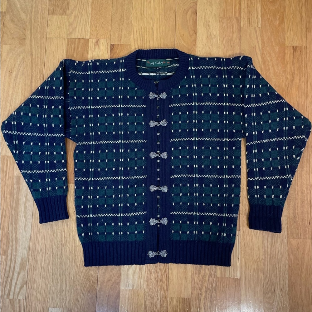 Scottish The Hop Scotch Shop Wool Chunky Knit Cardigan Sweater Size 1 (Petite S)